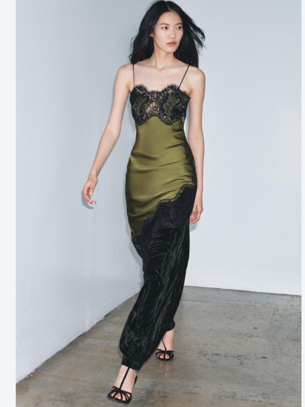 ZARA ASYMMETRICAL SATIN EFFECT LACE DRESS